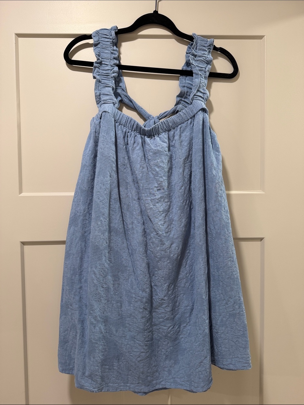 eesome Light Blue Ruffled Strap Midi Dress